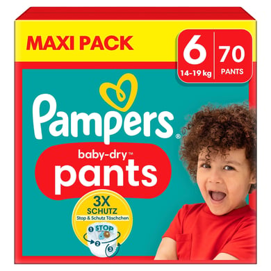 Pampers Large Dětské suché kalhoty, velikost 6 Extra , 14-19 kg, Maxi balení (1 x 70 kalhot)