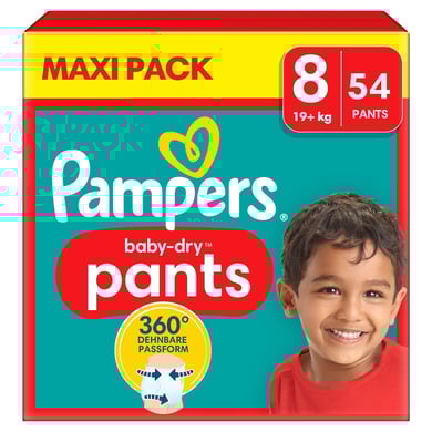 Pampers Couches culottes Baby-Dry Pants taille 8 extra large 19 kg+ maxi pack 1x54 pièces