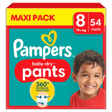 Pampers Large Dětské suché kalhoty, velikost 8 Extra , 19 kg+, Maxi balení (1 x 54 kalhot)