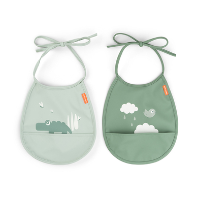 Done by Deer™ Bavoir bébé poches mini Happy Clouds vert lot de 2