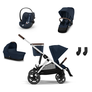 Image of cybex GOLD Passeggino fratellare Gazelle S argento Ocean Blue incl. navicella S Cot Ocean Blue, ovetto Cloud G i-Size Plus Ocean Blue Plus, unità di seduta S argento Ocean Blue e adattatori S059