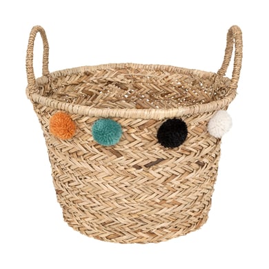 atmosphera Panier de rangement enfant Livi pompons roseau