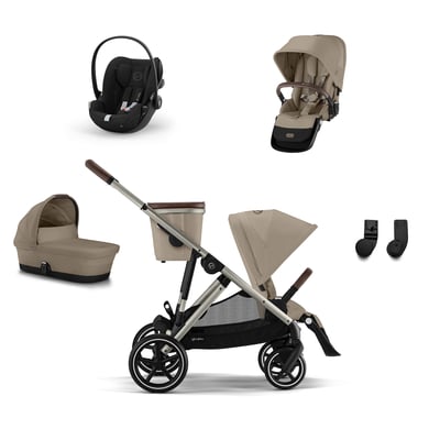 cybex GOLD Poussette trio combinée 3en1 Gazelle S Taupe Almond Beige S Cot cosy Cloud G i-Size Moon Black kit double