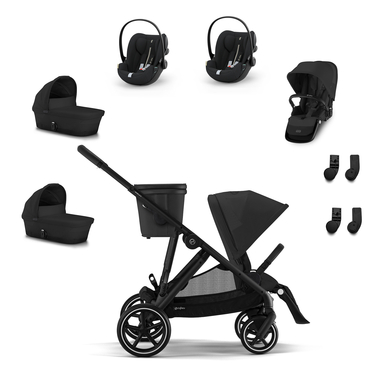 Image of cybex GOLD Passeggino gemellare Gazelle S nero Moon incl. navicella S Cot Moon nero, unità di seduta S Moon nero, ovetto Cloud G i-Size Plus Moon nero Plus e adattatori S059