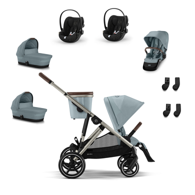 cybex GOLD Poussette trio combinée 3en1 Gazelle S Taupe Sky Blue S Cot cosy Cloud G i-Size Moon Black Plus kit jumeaux