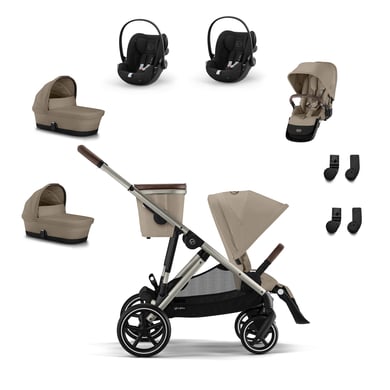 cybex GOLD Poussette trio combinée 3en1 Gazelle S Taupe Almond Beige S Cot cosy Cloud G i-Size Moon Black kit jumeaux