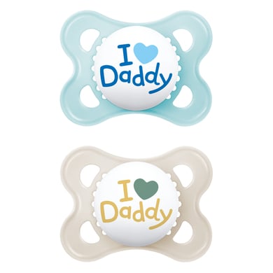 MAM Original Daddy Fopspeen Silicone 2 st. 0-6 maanden Ik hou van je blauw