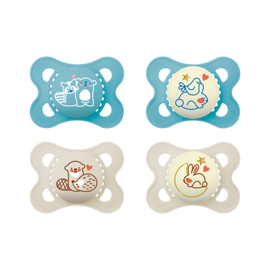 MAM Sucettes Original Pure Day & Night Silicone 4 pcs. 0-6 mois bleu/beige