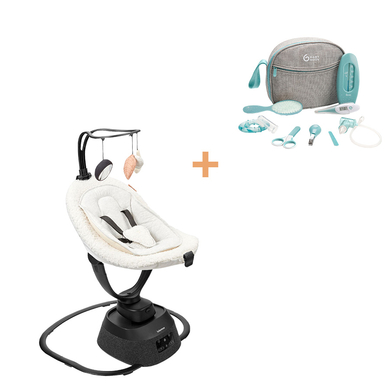 babymoov Transat balancelle électrique Swoon Evolution Curl White kit soins bébé gratis Smokey aqua
