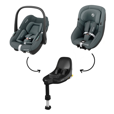 Image of MAXI COSI Ovetto Pebble S Tonal Graphite incl. seggiolino auto Reboarder Pearl S Tonal Graphite e base isofix FamilyFix S nero059