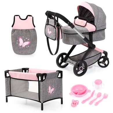 Bayer Design Xeo Mega Set combi poppenwagen, grijs/roze