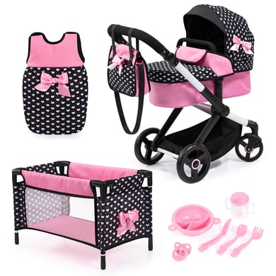 Bayer Design Xeo Mega Set combi poppenwagen, zwart/roze