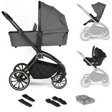 babyGO black Kinderwagen 3in1 grijs/ Frame
