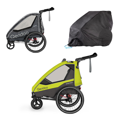 Qeridoo® Remorque de vélo enfant Sportrex1 édition limitée Lime Green habillage pluie QUPA 1 housse 