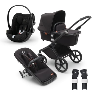 bugaboo Fox Black Midnight Black i-Size Black Barnvagn Cub med liggdel och sittdel / inkl. cybex GOLD Cloud G babyskydd Moon och adapter