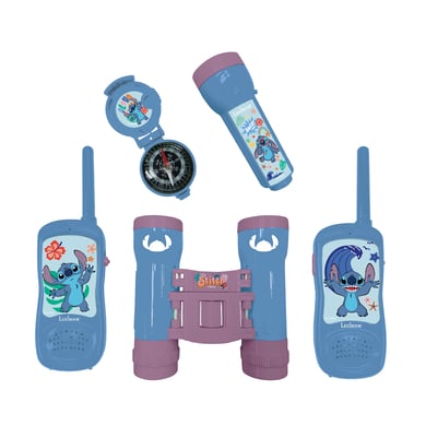 LEXIBOOK Kit d'aventure Disney Stitch avec 2 talkies-walkies jusqu'à 120m, jumelles, lampe de poche 