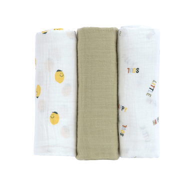 Image of LÄSSIG Confezione da 3 panni in mussola Swaddle & Burp L Happy Furits Lemon059