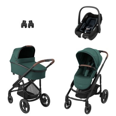 MAXI COSI Essential Green Pebble Black Plaza Plus barnevogn inkl. bilbarnestol S Tonal og babyadapter Black