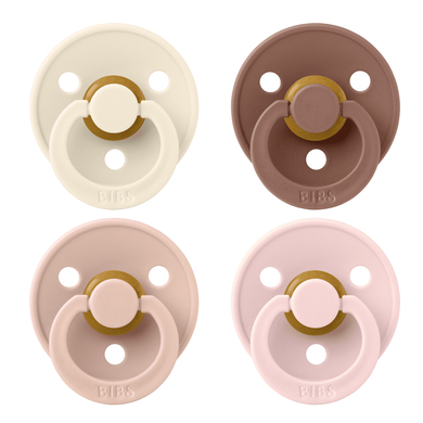BIBS® Sucettes Colour 4 pcs. 0-6 mois en Ivory, Blush , Woodchuck, Blossom