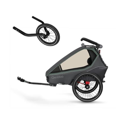 Qeridoo® Rimorchio per bicilclette Kidgoo1 Ivy Green Collection 2023 incl. ruota jogger Qeridoo® 14 per monoposto nero