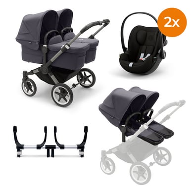 Image of bugaboo Passeggino gemellare Donkey 5 Twin Complete Graphite Stormy Blue incluso cybex GOLD Cloud G i-Size Magic nero059