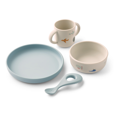 Image of LIEWOOD Vivi set di stoviglie in silicone 4 pezzi aviatore/ecru059