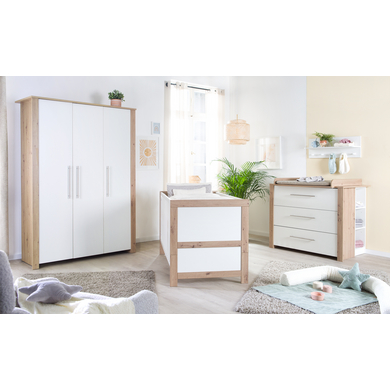 Roba roba Chambre bébé trio lit commode armoire 3 portes Malo bois 70x140 cm