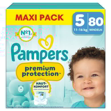 Pampers Pannolini Premium Protection , taglia 5 Junior 11-16kg, confezione maxi (1x 80 pannolini)