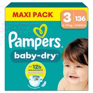 Pampers Pannolini Baby-Dry, taglia 3, 6-10 kg, confezione maxi (1 x 136 pannolini)