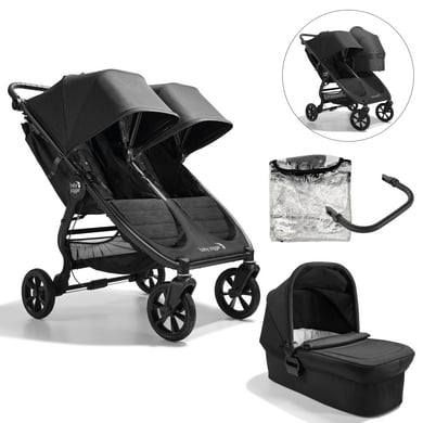 Image of baby jogger Passeggino gemellare City Mini GT2 Double Jet nero con navicella Mini GT2 Double , 1 barra di sicurezza e protezione dalle intemperie.059