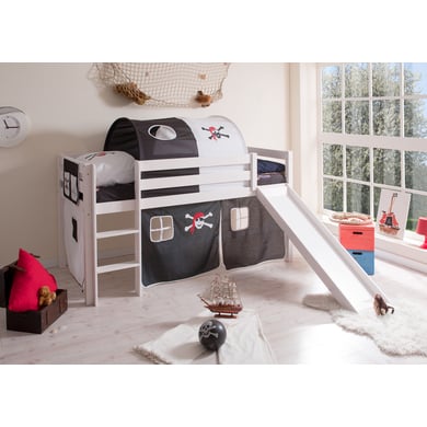 TICAA Letto a soppalco con scivolo per bambini MANUEL Pino bianco - Covo dei pirati Bianco/nero