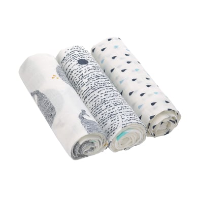 Image of LÄSSIG Panni in mussola L, 3 pz - Little Water Whale Blue059