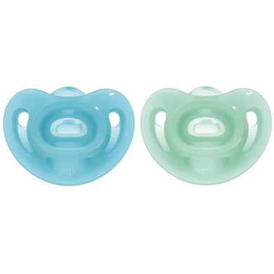 NUK Fopspeen Sensitive Volledig silicone maat 2 groen / blauw 2 stuks vanaf 6 maanden