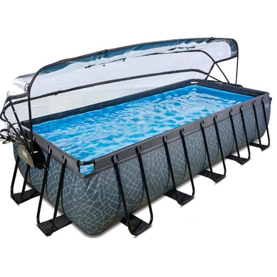 EXIT Stone Pool 540x250x100cm med överdrag, Sand filter och värmepump, grått