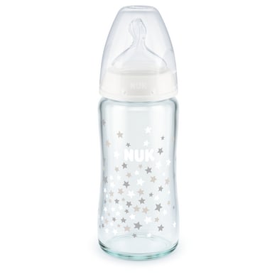 NUK Glazen fles First Choice + vanaf de geboorte, 240 ml witte sterren