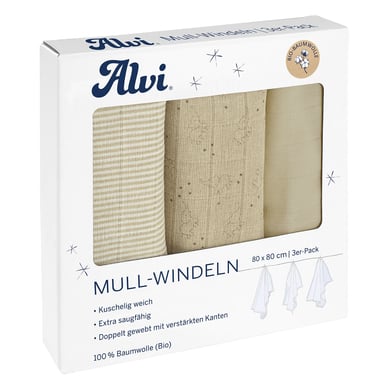 Alvi ® Pañales de gasa paquete de 3 Starfant 80 x 80 cm
