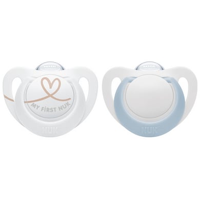 NUK Ster dummy, maat 0 in blauw/wit