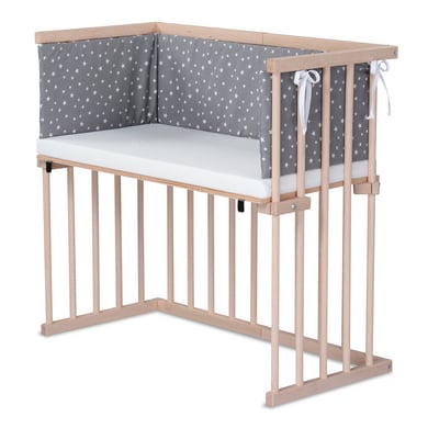 Dreamgood Co-sleeper Beuken natuur / Matras Prime / Nest, ruit grijs gevlekt sterren wit