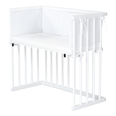 Dreamgood Co-sleeper beuken wit gelakt / Matras Prime Air / Nest, witte sterrenmix lichtgrijs/zilvergrijs