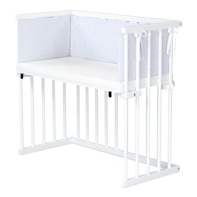 Dreamgood Co-sleeper beuken wit gelakt / Matras Prime Air / Nest, lichtgrijs met witte stippen