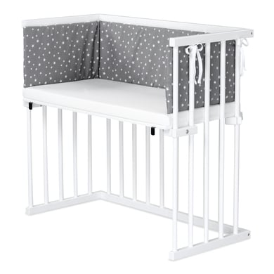 Dreamgood Co-sleeper beuken wit gelakt / Matras Prime Air / Nest, ruit grijs gevlekt sterren wit