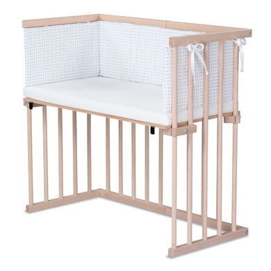 Dreamgood Co-sleeper naturel beuken / matras Prime Air / nest, wit sterrenmix lichtgrijs/zilvergrijs