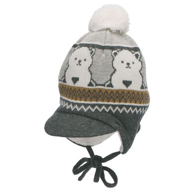 Sterntaler Pom-pom hatt björn silver melange