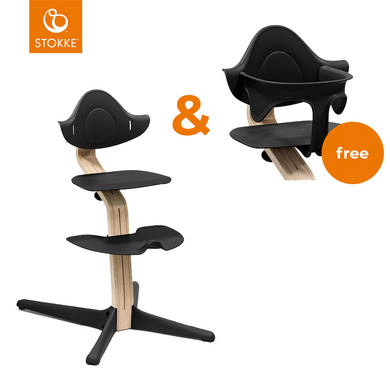 STOKKE® Nomi® Matstol naturbok / svart + gratis babyset svart