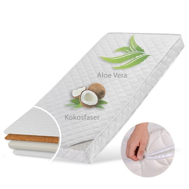 Kids Collective Babymadrass 60x120 cm KOKOS med quiltat aloe vera-överdrag10 cm hög vit utan påslakan