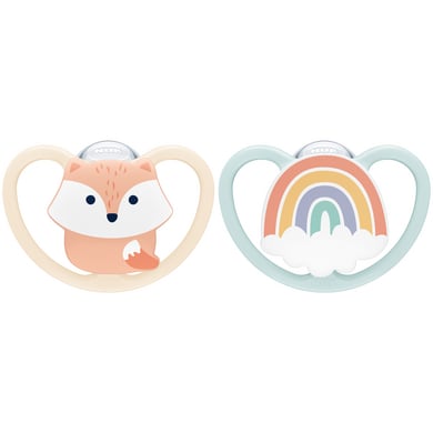 NUK Soother Space silicone maat 1, vos/regenboog