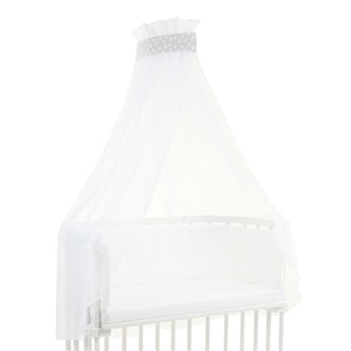 Image of baldacchino babybay® piqué con nastro adatto a tutti i modelli grigio perla a pois bianco059