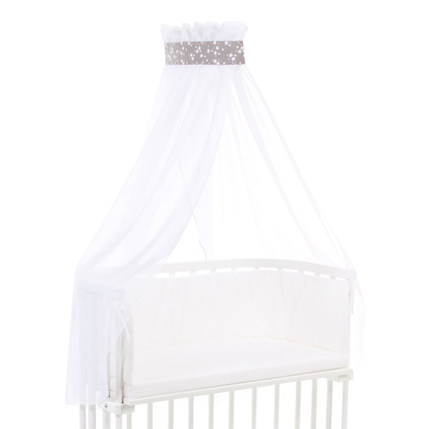 babybay® baldakin piqué med band passar alla modeller taupe stjärnor vit