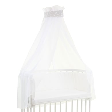 Image of baldacchino babybay® piqué con nastro adatto a tutti i modelli grigio perla stelle bianco059