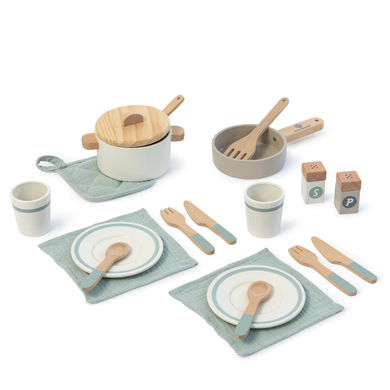 MUSTERKIND ® Set di pentole e stoviglie Aronia, bianco/grigio caldo/salvia